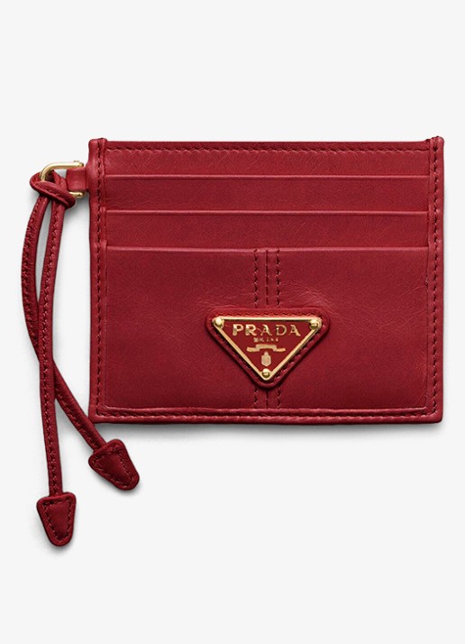 Prada Pasjeshouder van kalfsleer met logo - voorkant rood