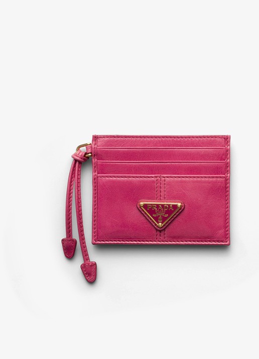 Prada Pasjeshouder van kalfsleer met logo - voorkant 2 oudroze