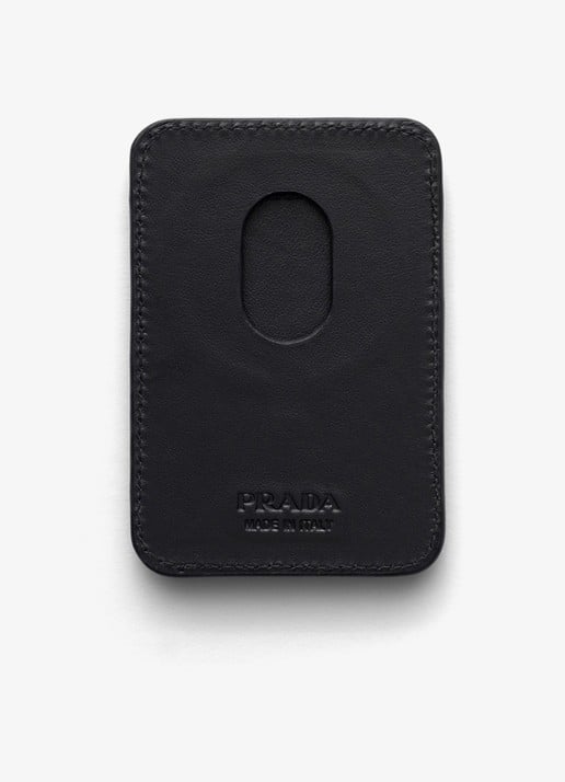 Prada Pasjeshouder van leer met logo voor MagSafe - voorkant 3 zwart