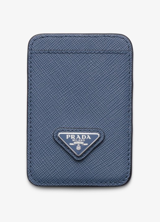 Prada Pasjeshouder van leer met logo voor MagSafe - voorkant blauw