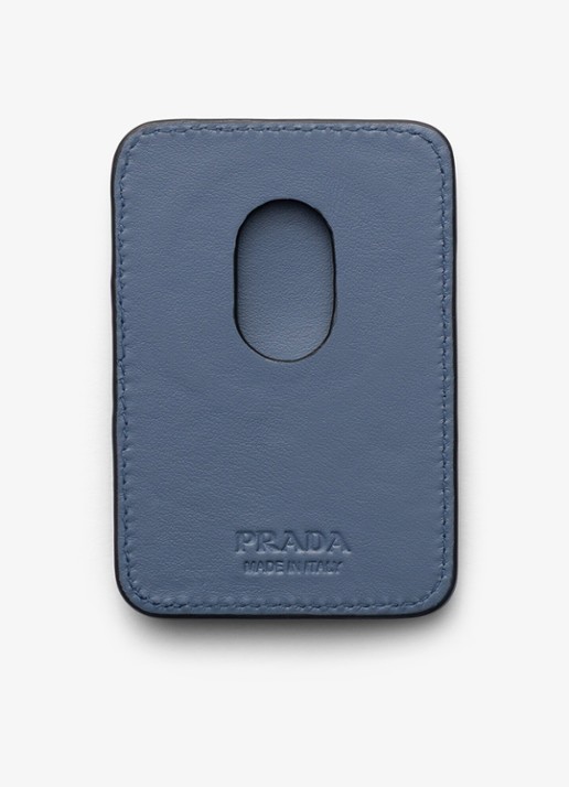 Prada Pasjeshouder van leer met logo voor MagSafe - voorkant 2 blauw