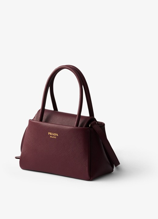 Prada Passage Saffiano Mini handtas van leer - voorkant 5 bordeauxrood