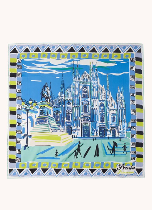 Prada Pittoresque Milan sjaal van zijde 90 x 90 cm - detail 3 lichtblauw