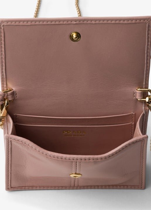 Prada Portemonnee van kalfsleer met afneembare schouderriem - detail 2 oudroze