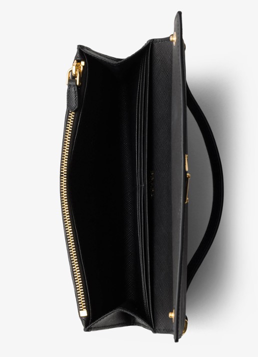 Prada Portemonnee van kalfsleer met afneembare schouderriem - detail zwart