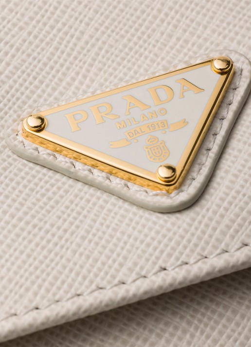 Prada Portemonnee van kalfsleer met afneembare schouderriem - detail 6 gebroken wit