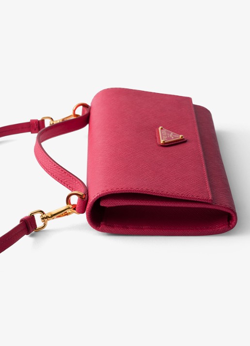 Prada Portemonnee van kalfsleer met afneembare schouderriem - detail oudroze