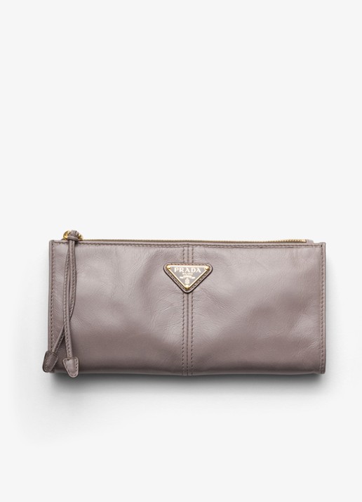 Prada Portemonnee van kalfsleer met logo - voorkant 4 taupe
