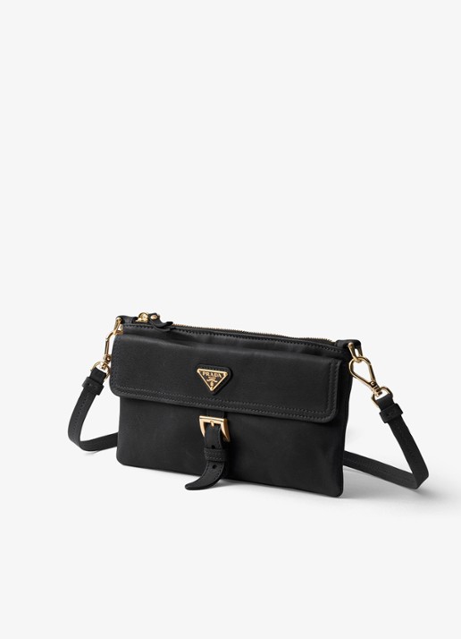 Prada Portemonnee van lamsleer met afneembare schouderriem - voorkant 2 zwart
