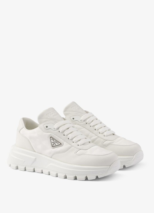 Prada Prax 01 Re-Nylon sneaker met leren details - voorkant 5 wit