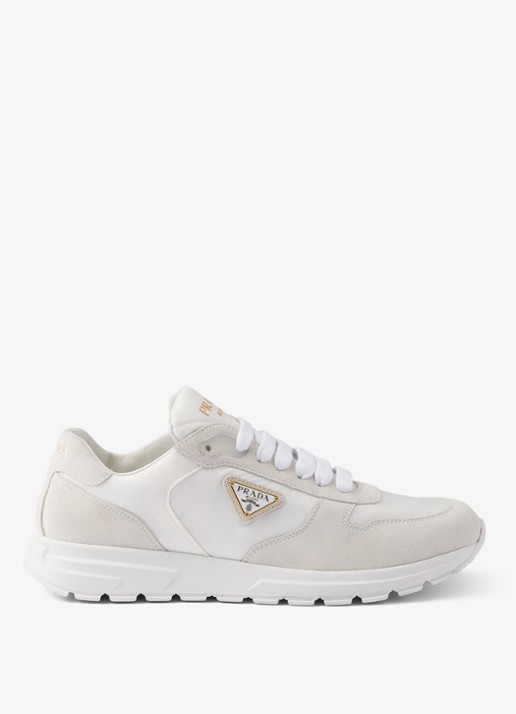 Prada Prax 2.0 Re-Nylon sneaker met suède details - voorkant 5 gebroken wit