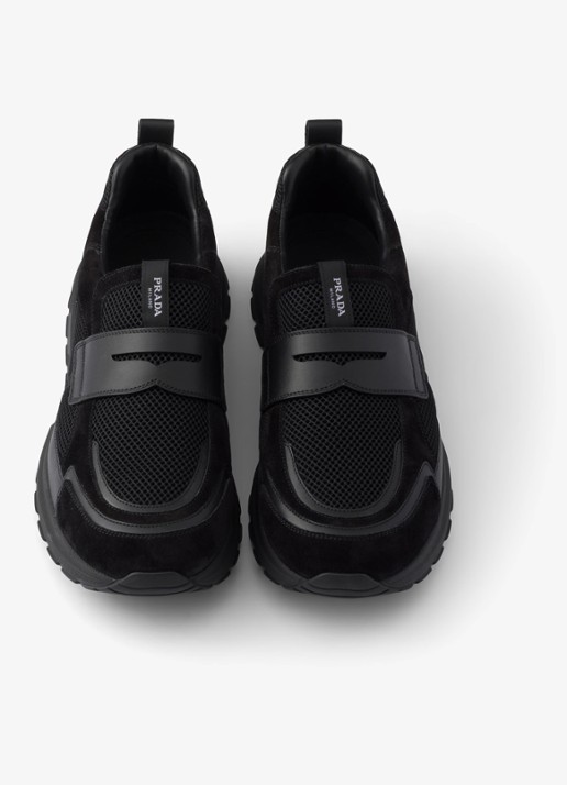 Prada Prax loafer van mesh met leren details - detail 5 zwart