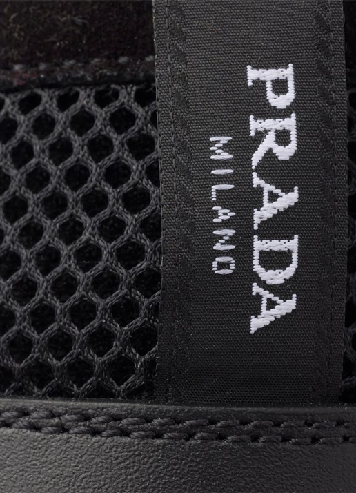 Prada Prax loafer van mesh met leren details - detail 6 zwart