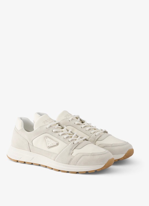 Prada Prax Re-Nylon sneaker met kalfssuède details - detail 2 gebroken wit