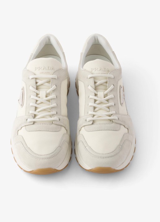 Prada Prax Re-Nylon sneaker met kalfssuède details - detail 3 gebroken wit