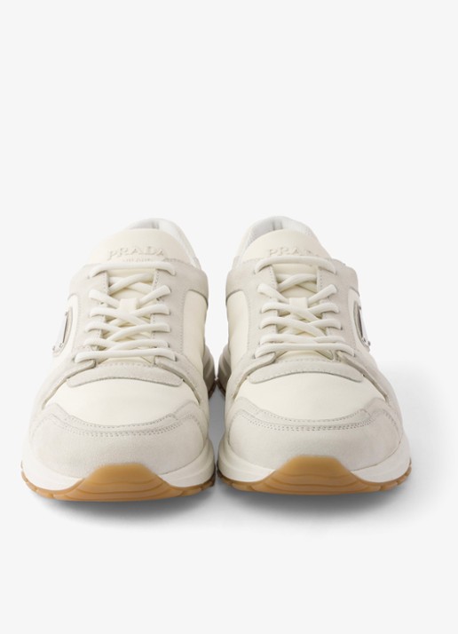 Prada Prax Re-Nylon sneaker met kalfssuède details - detail 4 gebroken wit