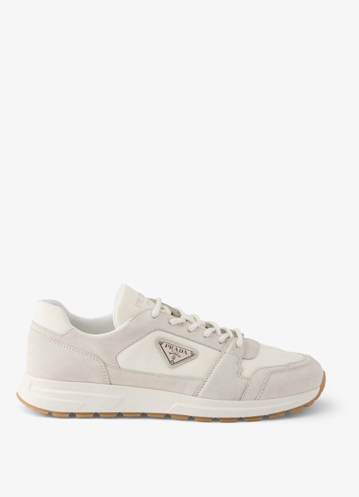 Prada Prax Re-Nylon sneaker met kalfssuède details - voorkant 6 gebroken wit