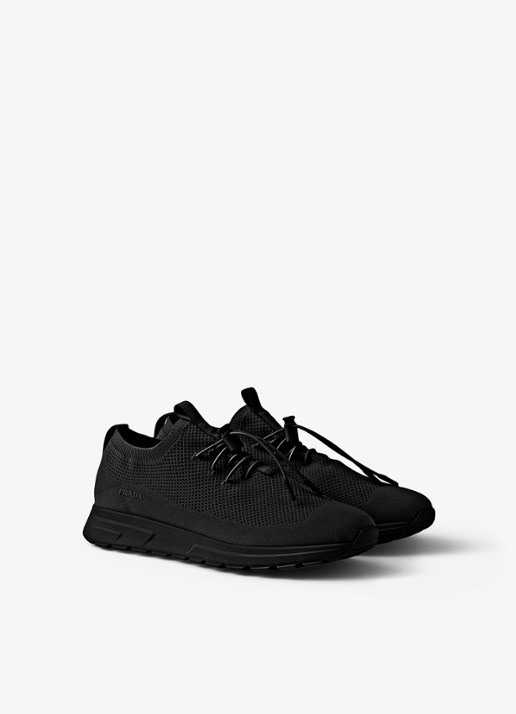 Prada Prax sneaker met gebreid bovenwerk - voorkant 2 zwart