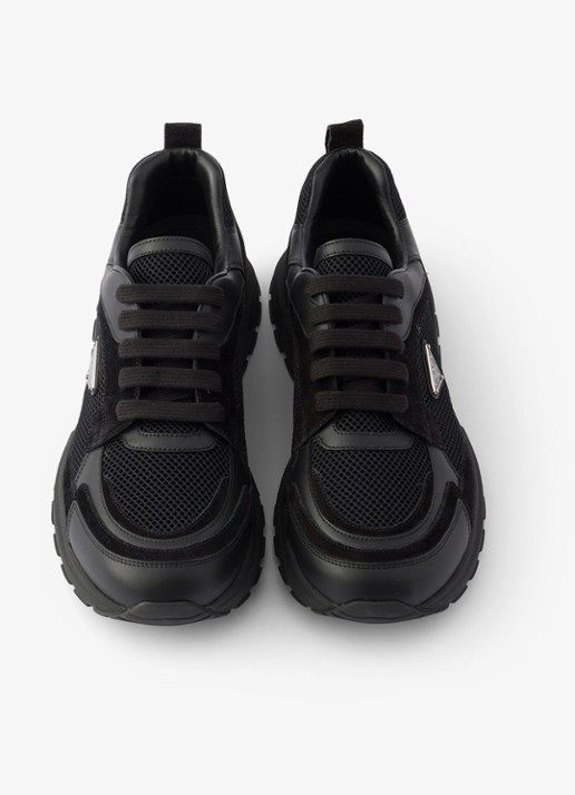 Prada Prax sneaker van leer met mesh details - detail zwart