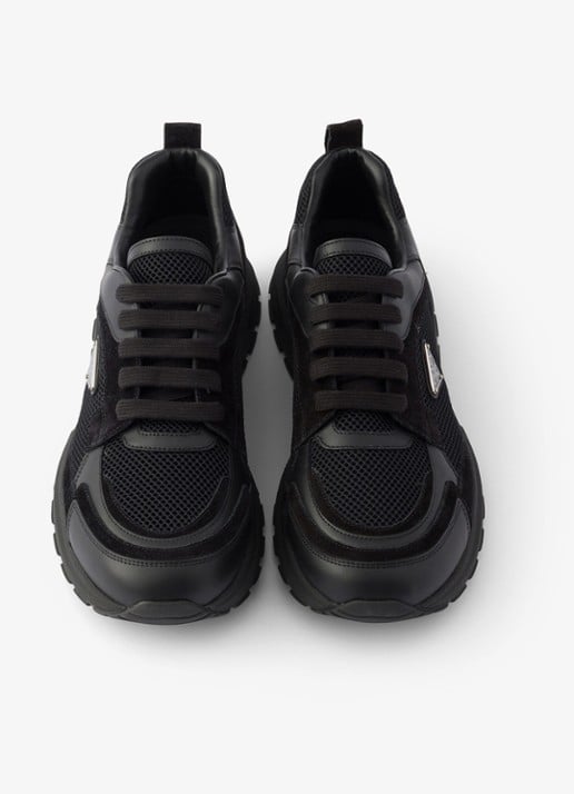 Prada Prax sneaker van leer met mesh details - detail 2 zwart
