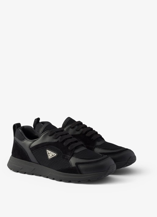 Prada Prax sneaker van leer met mesh details - voorkant 6 zwart