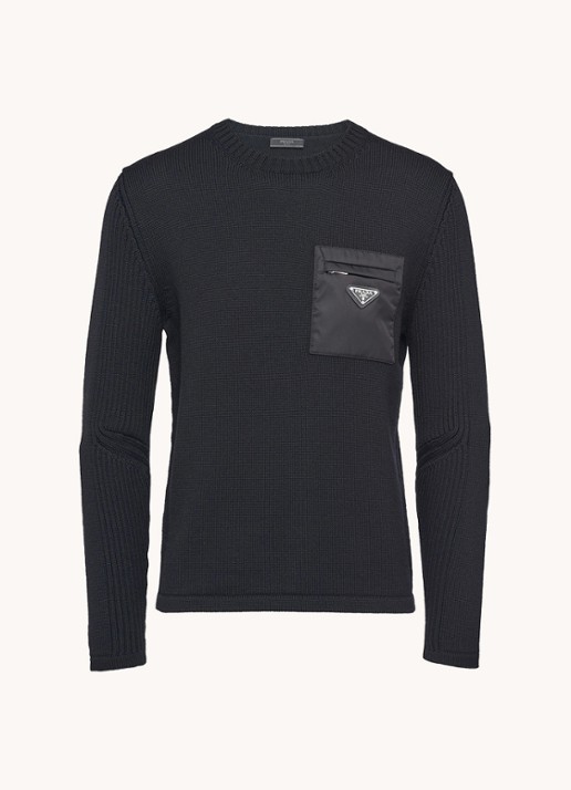 Prada Pullover van wol met borstzak - voorkant zwart