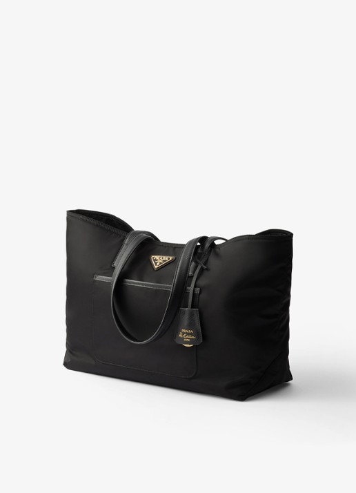 Prada Re-Edition 1978 Re-Nylon Medium shopper met leren details - voorkant 5 zwart