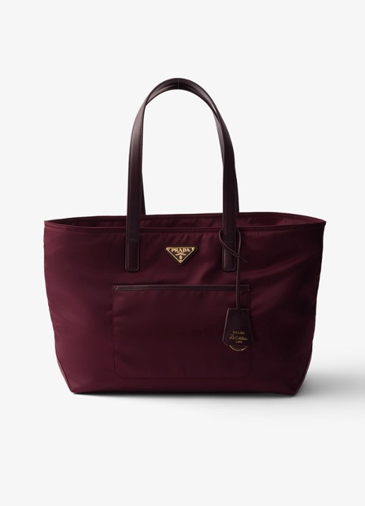 Prada Re-Edition 1978 Re-Nylon Medium shopper met leren details - voorkant 4 bordeauxrood
