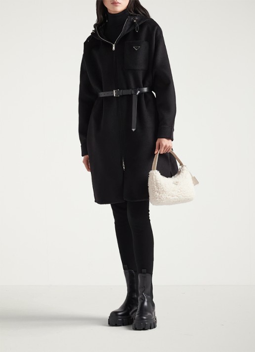 Prada Re-Edition 2000 schoudertas in kasjmierblend - voorkant 3 gebroken wit