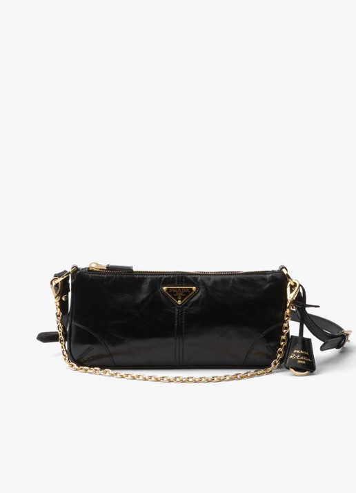 Prada Re-Edition 2002 Medium schoudertas van kalfsleer - voorkant zwart