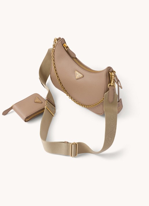 Prada Re-Edition 2005 crossbodytas van kalfsleer - achterkant 7 donkerbeige