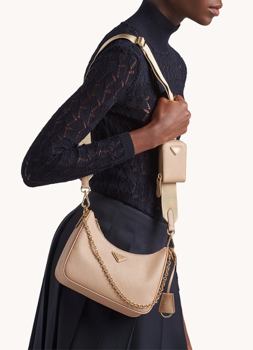 Prada Re-Edition 2005 crossbodytas van kalfsleer - voorkant 2 donkerbeige
