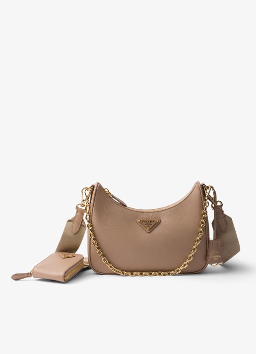 Prada Re-Edition 2005 crossbodytas van kalfsleer - voorkant lichtbruin