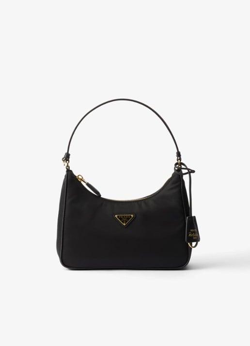 Prada Re-Edition 2005 Re-Nylon Mini handtas met leren details - voorkant diepzwart