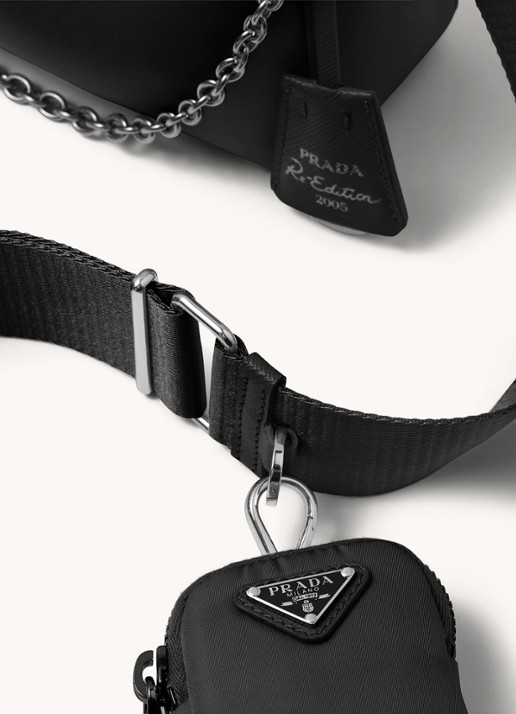 Prada Re-Edition 2005 Re-Nylon schoudertas met leren details - detail 4 zilver
