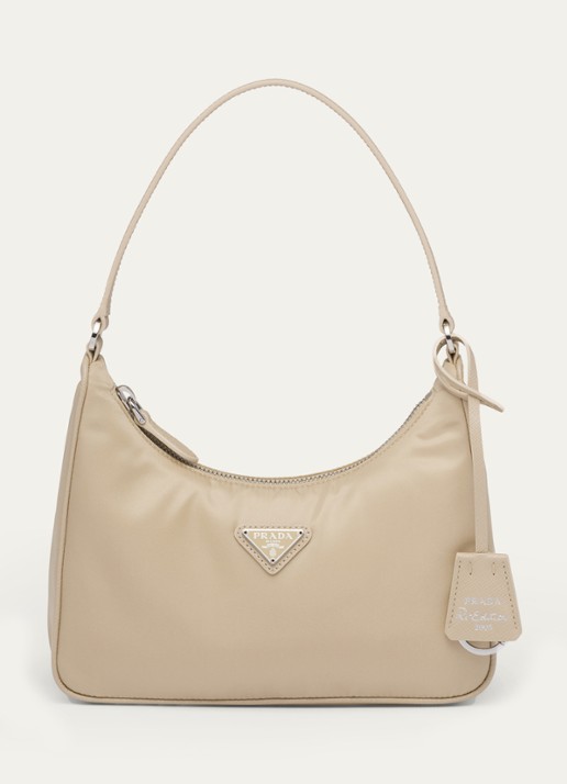 Prada Re-Edition 2005 Re-Nylon schoudertas met leren details - voorkant 5 beige