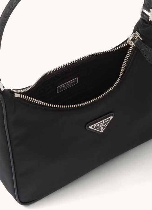 Prada Re-Edition 2005 Re-Nylon schoudertas met leren details - detail 7 zwart