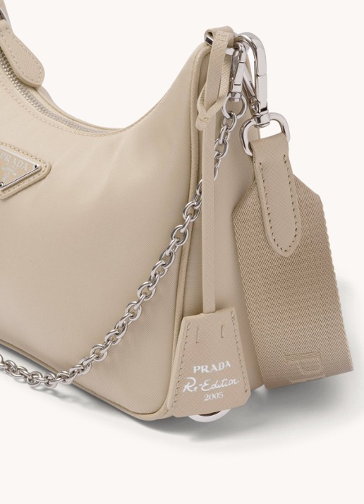 Prada Re-Edition 2005 Re-Nylon schoudertas met leren details - detail 4 beige