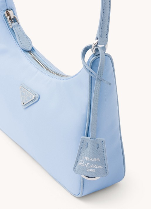 Prada Re-Edition 2005 Re-Nylon schoudertas met leren details - detail 8 lichtblauw