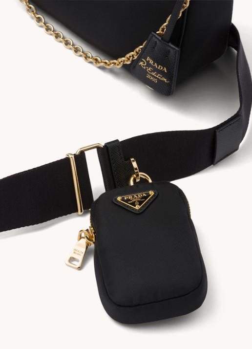 Prada Re-Edition 2005 Re-Nylon schoudertas met leren details - detail 5 goud