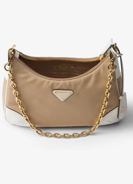 Prada Re-Edition 2005 Re-Nylon schoudertas met leren details - detail 3 donkerbeige