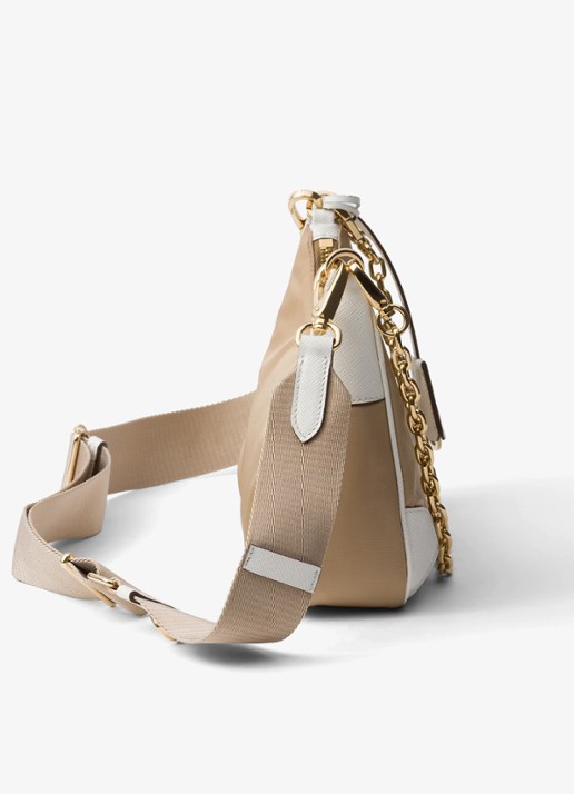 Prada Re-Edition 2005 Re-Nylon schoudertas met leren details - detail 4 donkerbeige