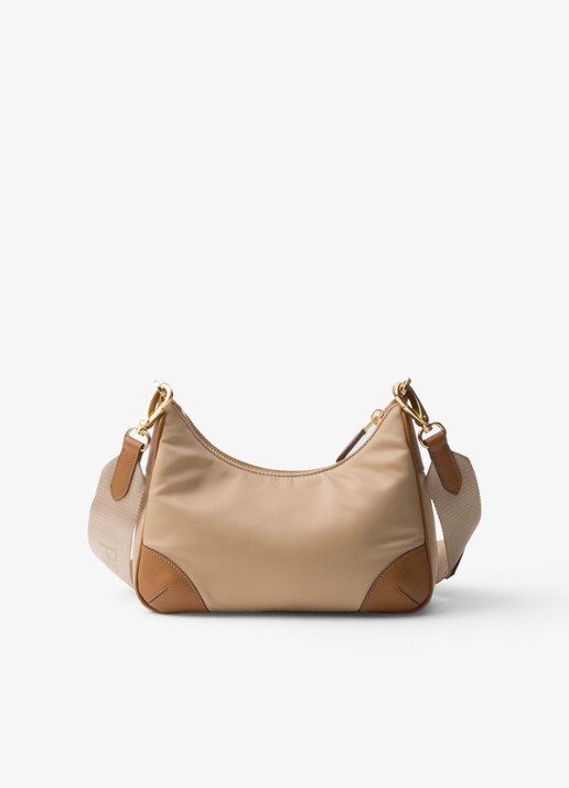 Prada Re-Edition 2005 Re-Nylon schoudertas met leren details - achterkant lichtbruin