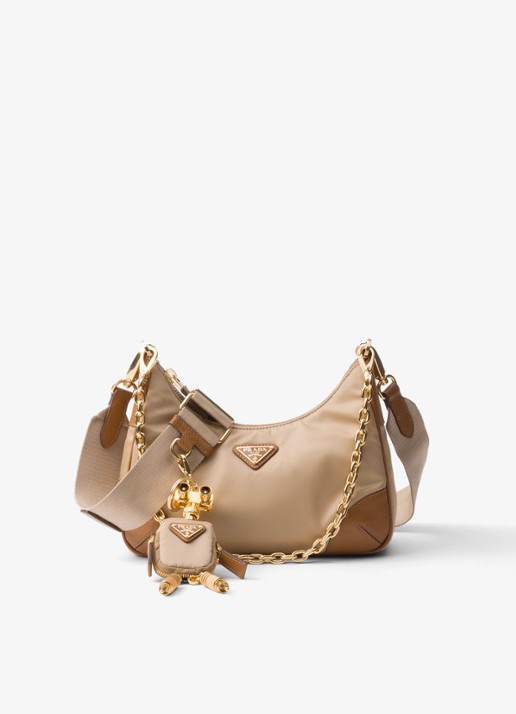 Prada Re-Edition 2005 Re-Nylon schoudertas met leren details - voorkant 5 lichtbruin