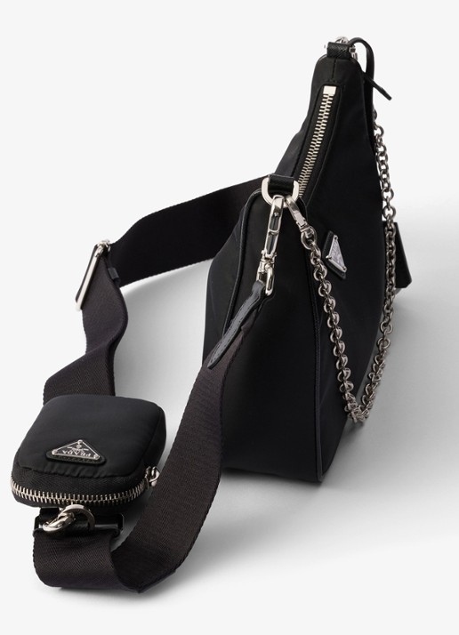 Prada Re-Edition 2005 Re-Nylon schoudertas met leren details - detail 3 zwart