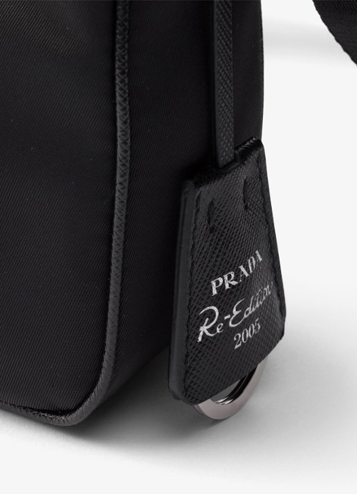Prada Re-Edition 2005 Re-Nylon schoudertas met leren details - detail 4 zwart