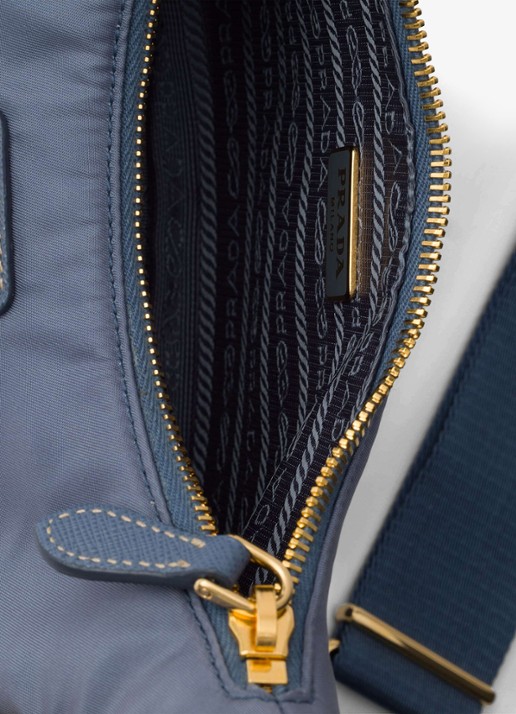 Prada Re-Edition 2005 Re-Nylon schoudertas met leren details - detail 2 staalblauw