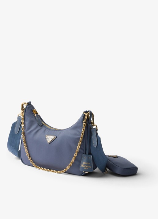 Prada Re-Edition 2005 Re-Nylon schoudertas met leren details - voorkant 6 staalblauw