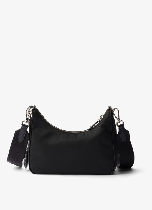 Prada Re-Edition 2005 Re-Nylon schoudertas met leren details - achterkant 7 zwart
