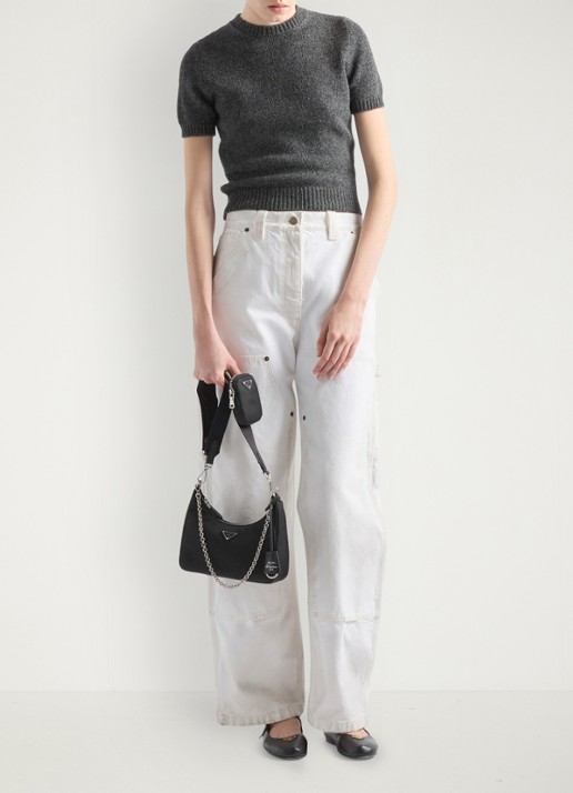 Prada Re-Edition 2005 Re-Nylon schoudertas met leren details - detail 3 zwart